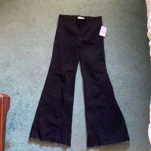Free People Black Elastic Waist Flair Jeans